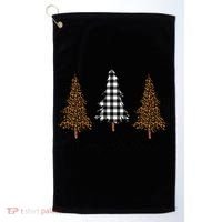 Merry Christmas Holiday Plaid Christmas Tree And Leopard Print Gift Golf Towel thumb 0