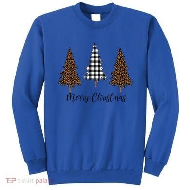 Merry Christmas Holiday Plaid Christmas Tree And Leopard Print Gift Sweatshirt