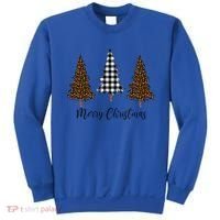 Merry Christmas Holiday Plaid Christmas Tree And Leopard Print Gift Sweatshirt thumb 0