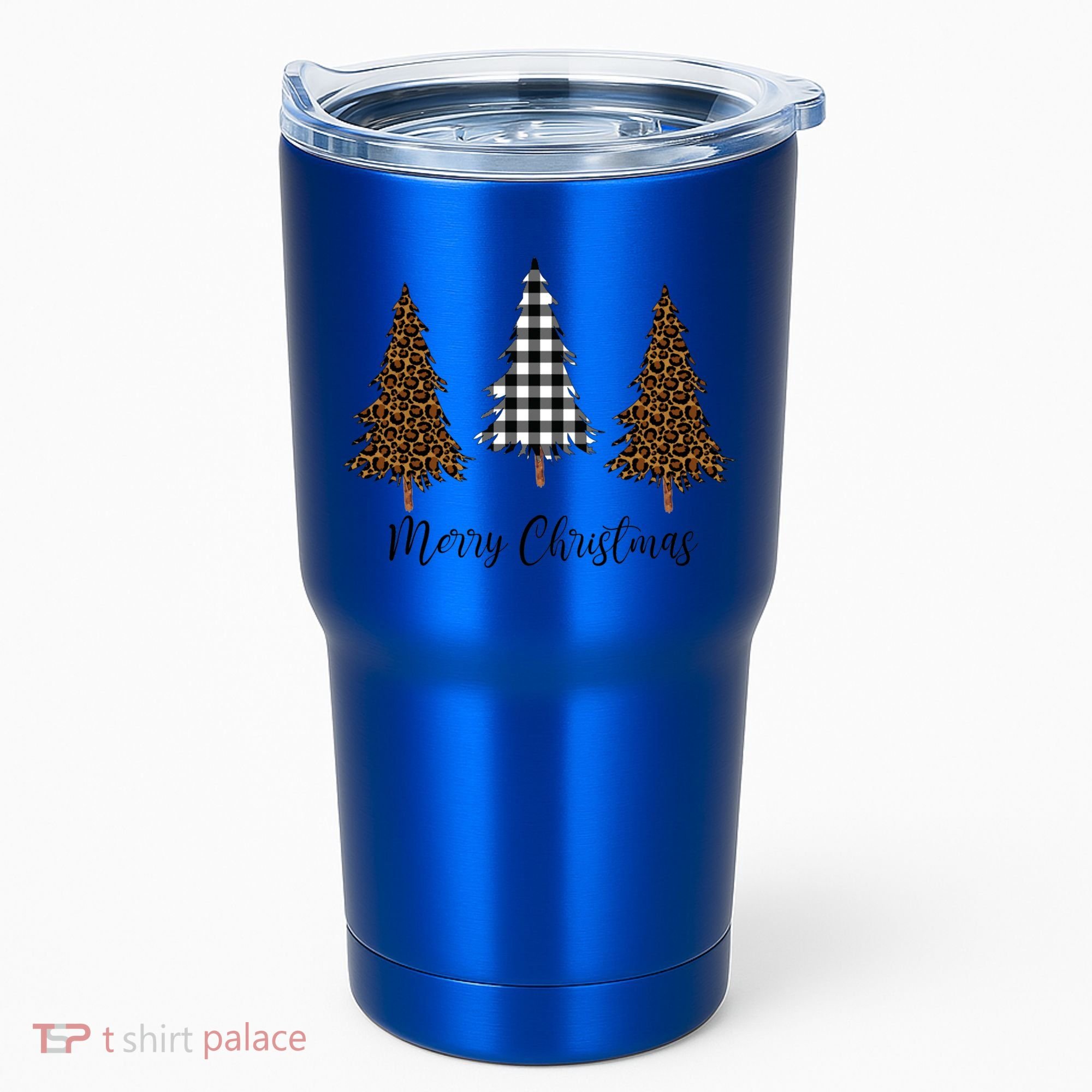 Merry Christmas Holiday Plaid Christmas Tree And Leopard Print Gift Tumbler
