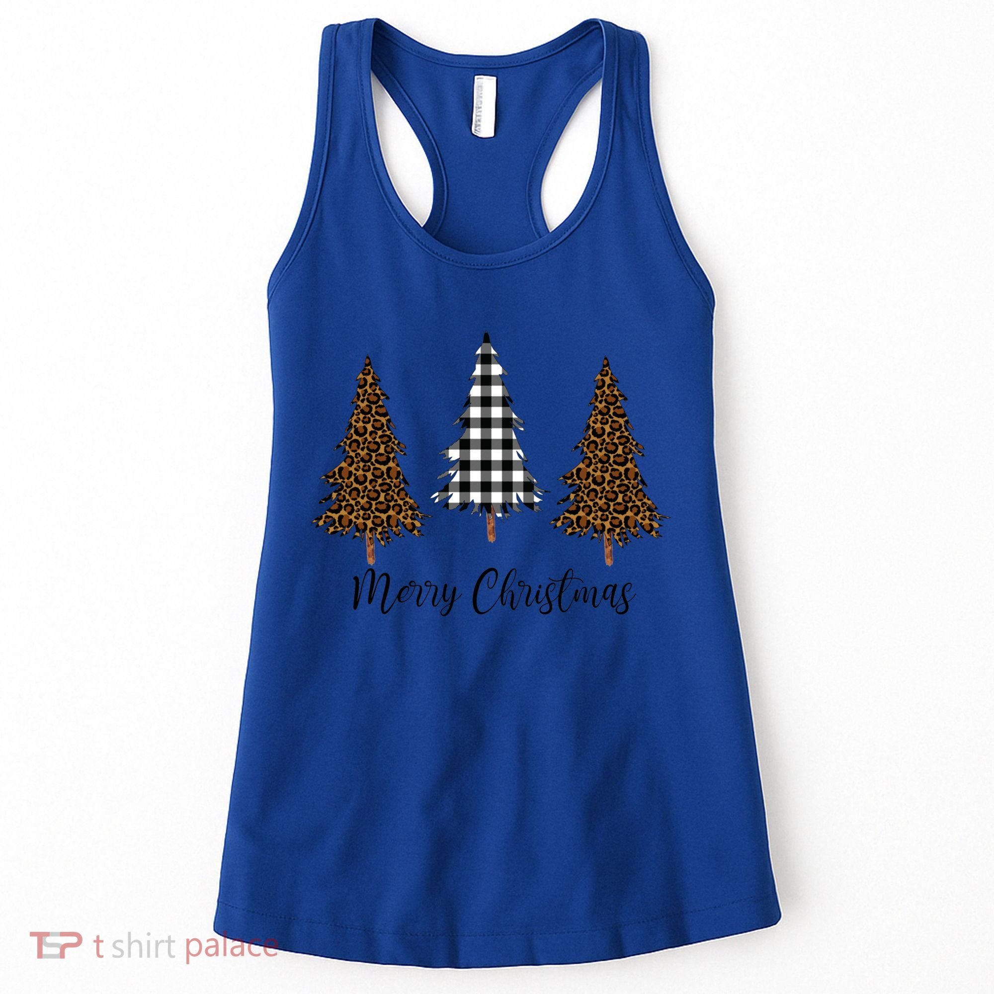 Merry Christmas Holiday Plaid Christmas Tree And Leopard Print Gift Women's Tank Top