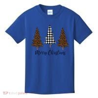Merry Christmas Holiday Plaid Christmas Tree And Leopard Print Gift Kids T-Shirt thumb 0