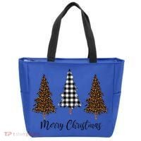 Merry Christmas Holiday Plaid Christmas Tree And Leopard Print Gift Tote Bag thumb 0