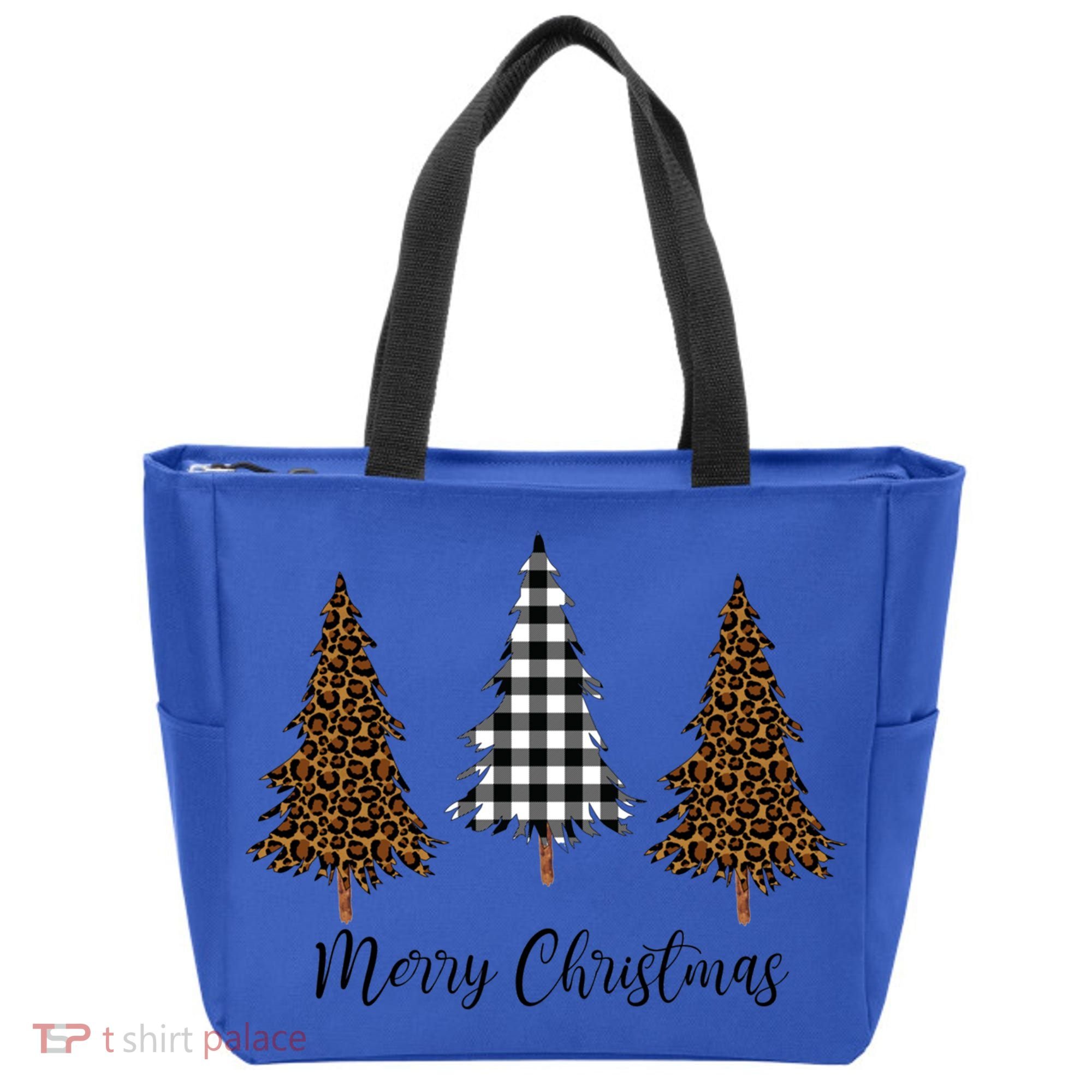Merry Christmas Holiday Plaid Christmas Tree And Leopard Print Gift Tote Bag
