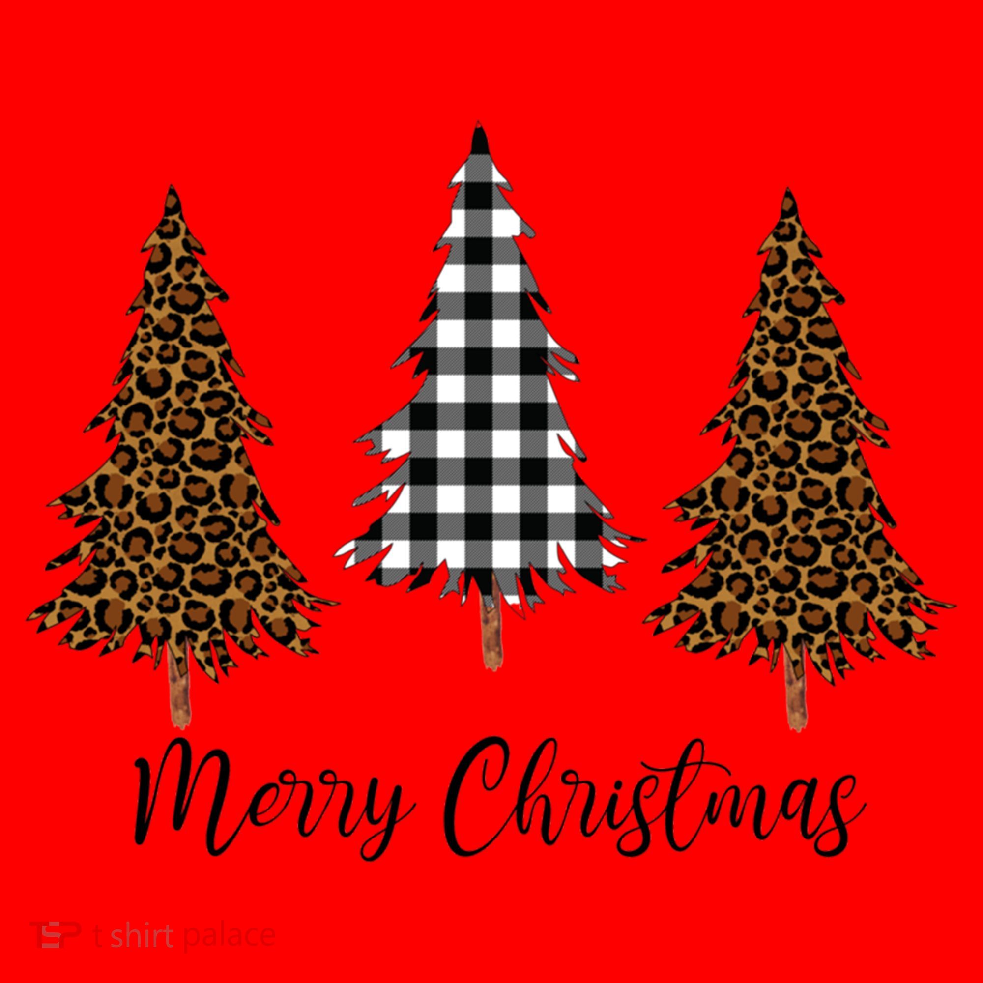 Merry Christmas Holiday Plaid Christmas Tree And Leopard Print Gift Santa Hat