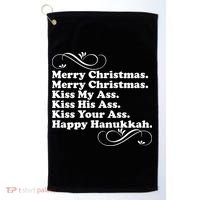 Merry Christmas Happy Hanukkah Funny Holiday Golf Towel thumb 0