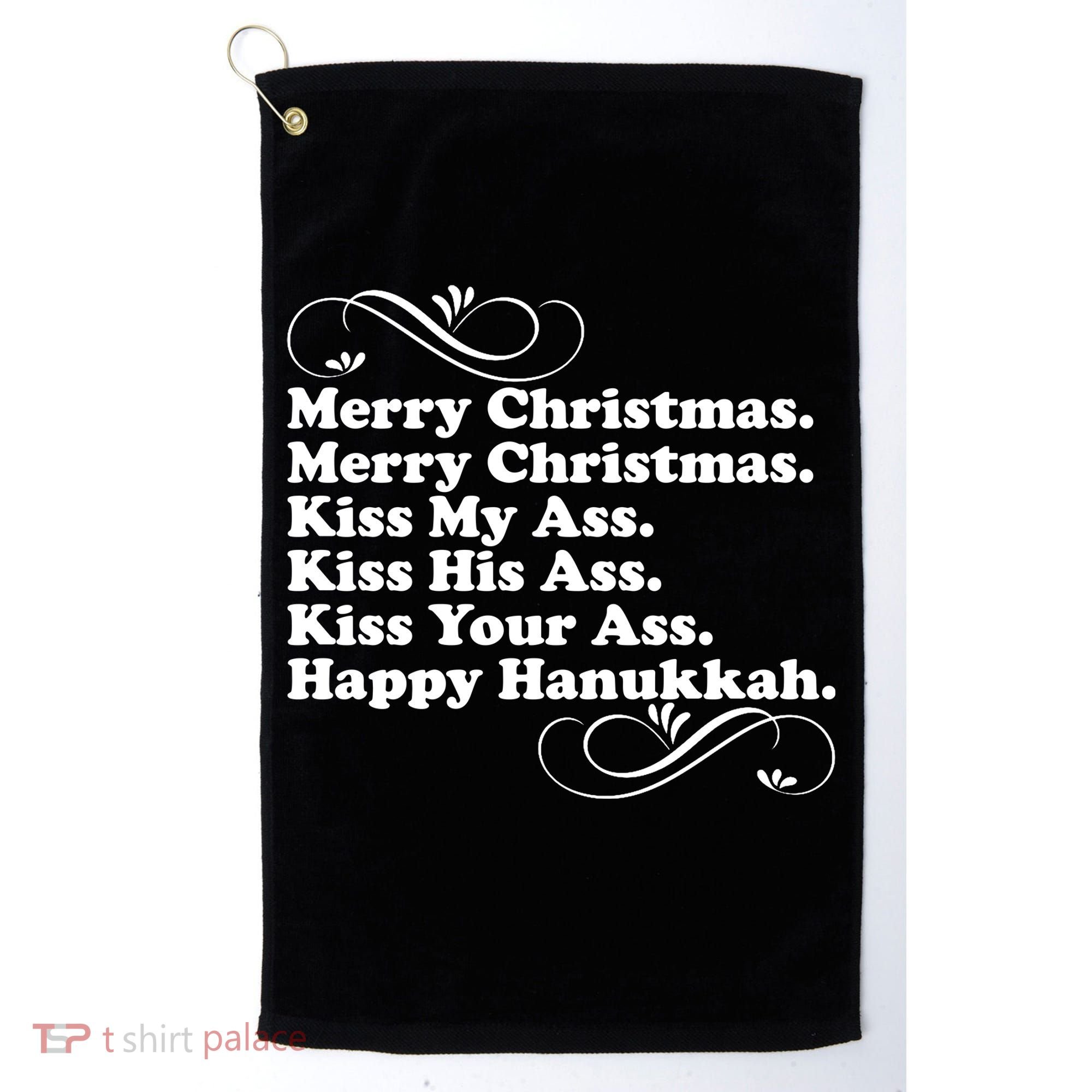 Merry Christmas Happy Hanukkah Funny Holiday Golf Towel