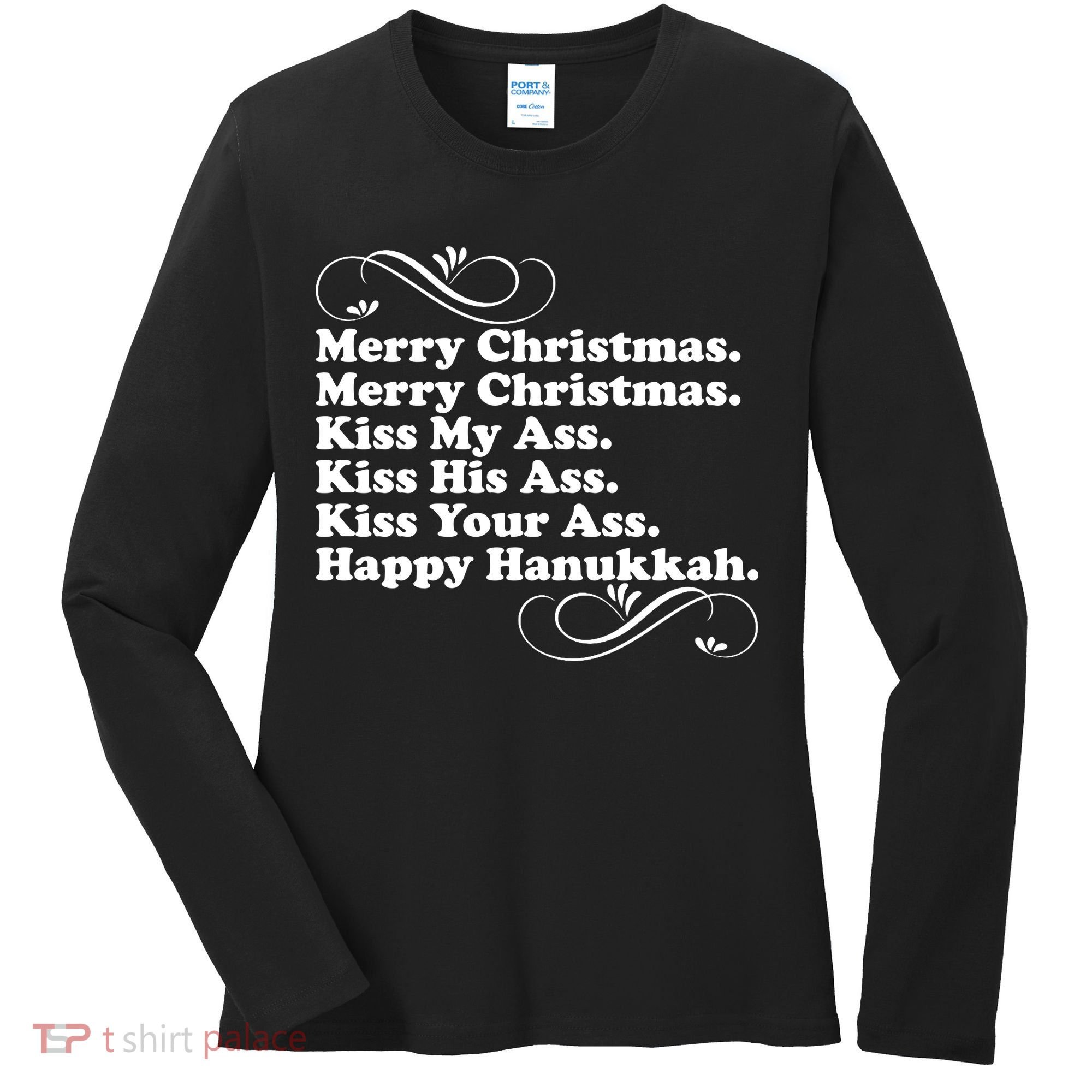 Merry Christmas Happy Hanukkah Funny Holiday Women's Long Sleeve Shirt