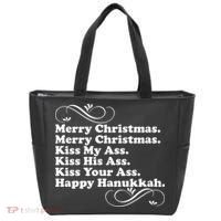 Merry Christmas Happy Hanukkah Funny Holiday Tote Bag thumb 0
