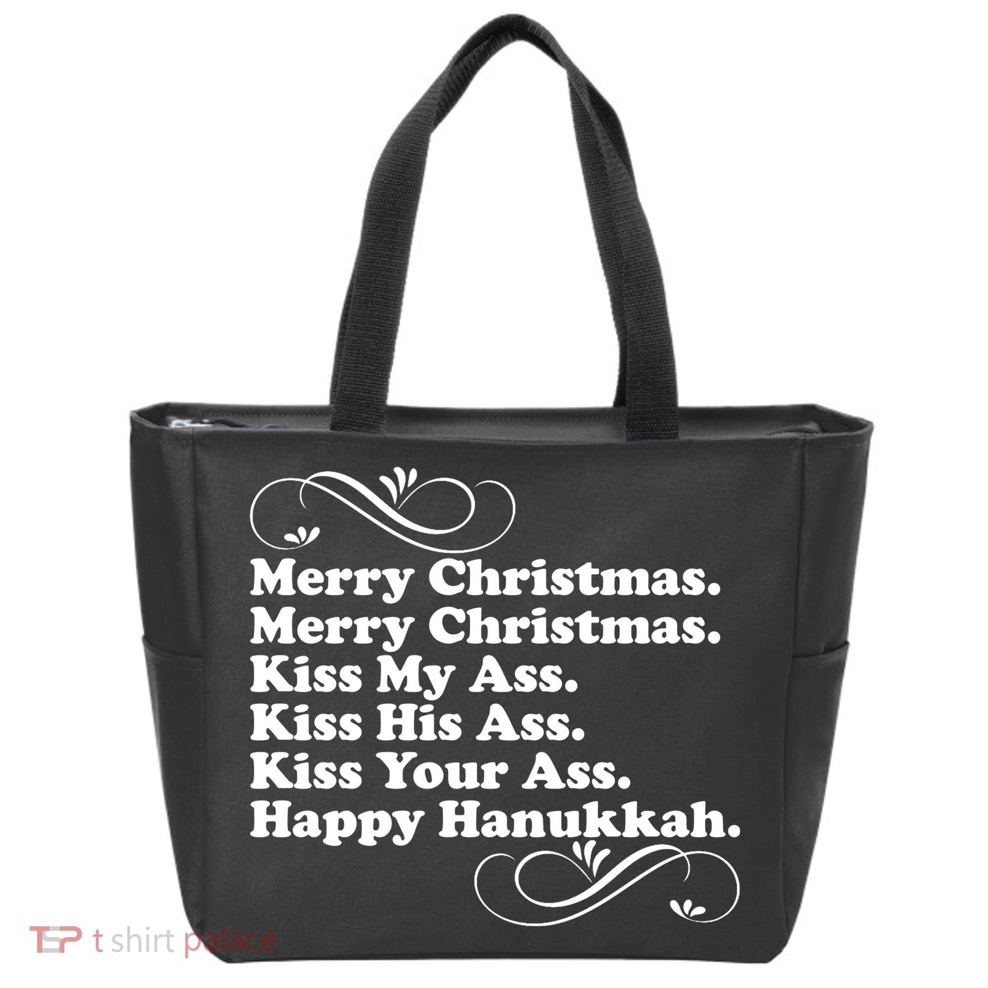 Merry Christmas Happy Hanukkah Funny Holiday Tote Bag