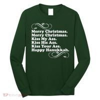Merry Christmas Happy Hanukkah Funny Holiday Long Sleeve Shirt thumb 0