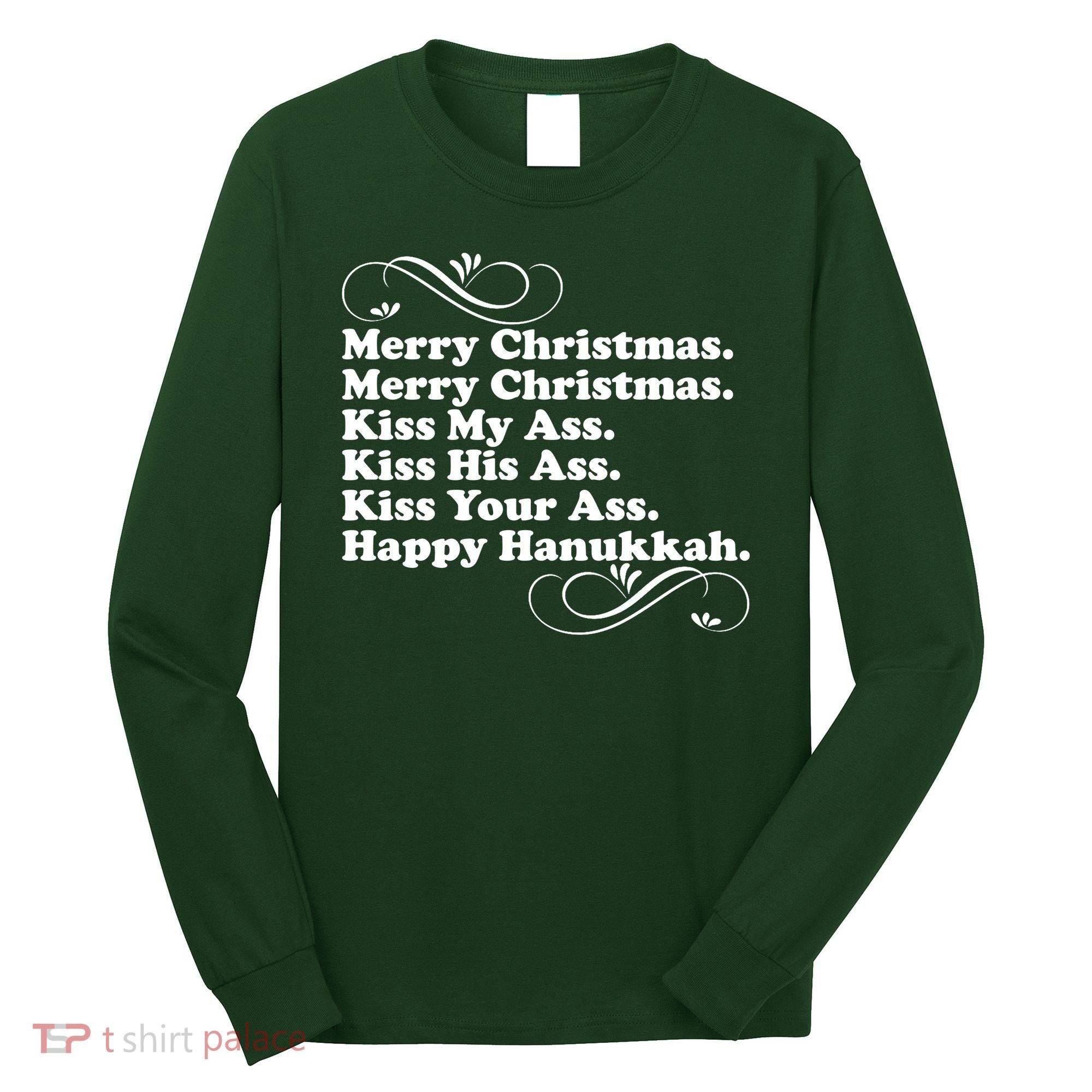 Merry Christmas Happy Hanukkah Funny Holiday Long Sleeve Shirt