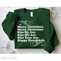 Merry Christmas Happy Hanukkah Funny Holiday Sweatshirt thumb 2