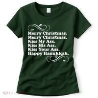 Merry Christmas Happy Hanukkah Funny Holiday Women's T-Shirt thumb 0