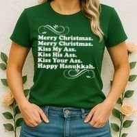 Merry Christmas Happy Hanukkah Funny Holiday Women's T-Shirt thumb 2