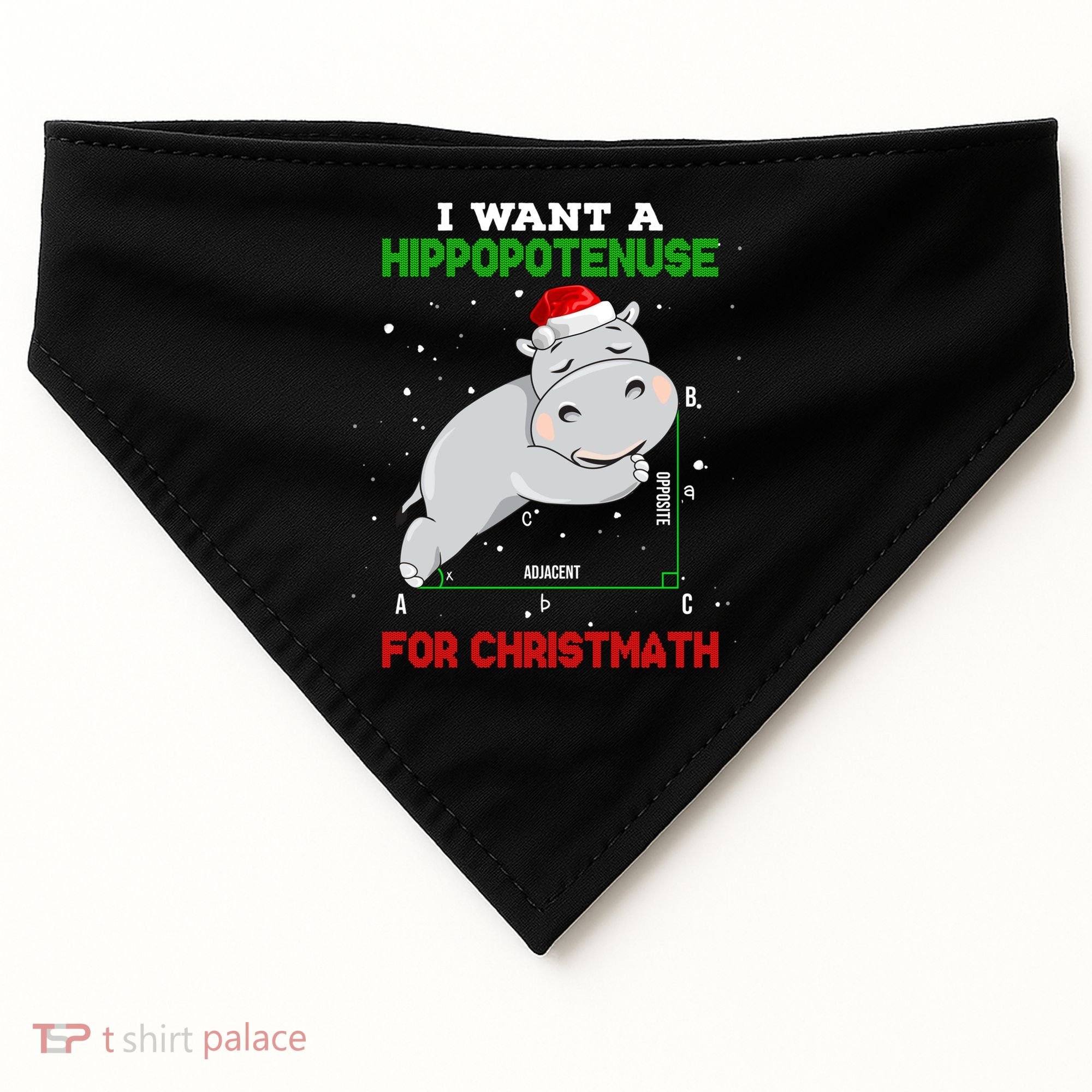 Math Christmas Hippo I Want A Hippopotenuse For Christmath Meaningful Gift USA-Made Doggie Bandana