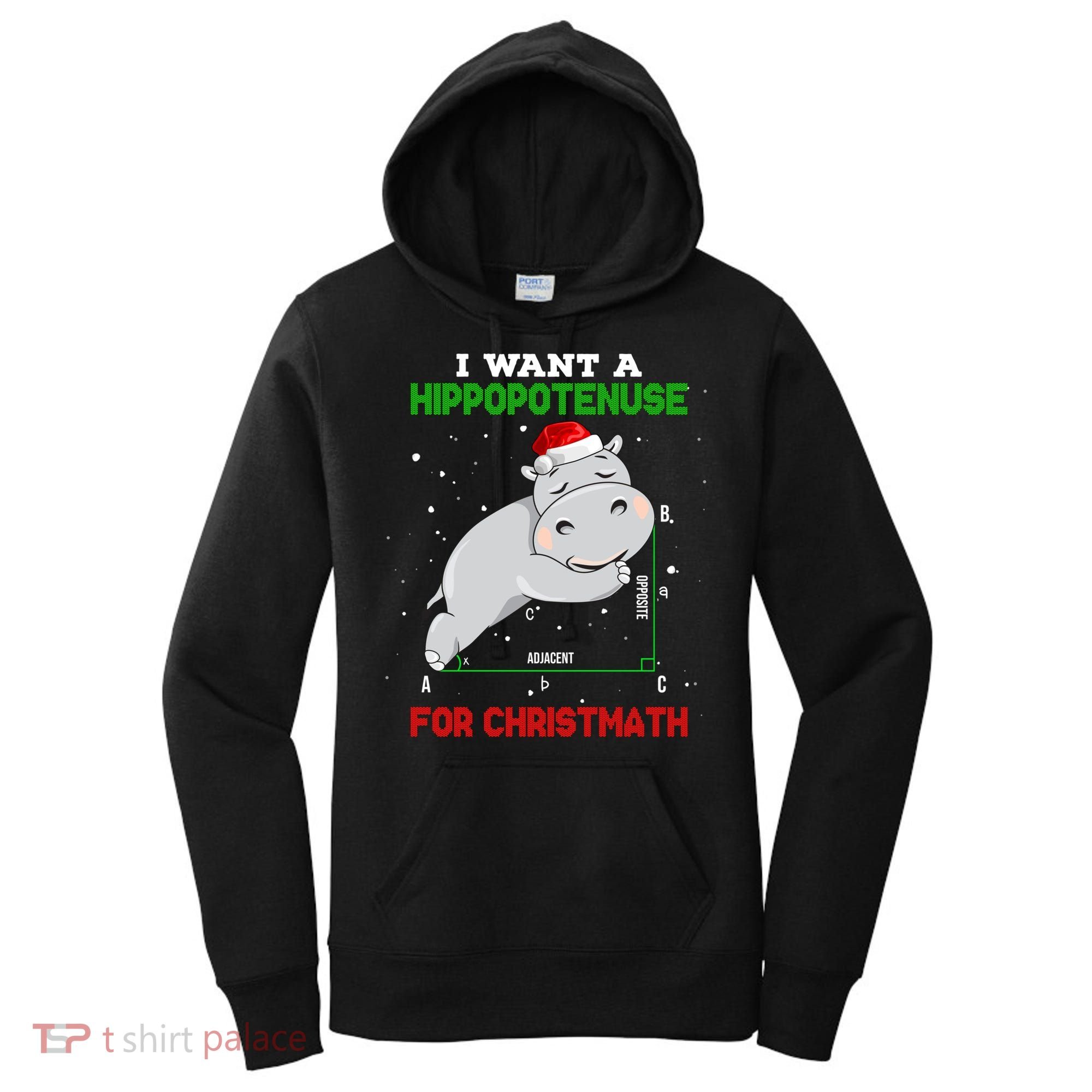 Math Christmas Hippo I Want A Hippopotenuse For Christmath Meaningful Gift Women's Hoodie