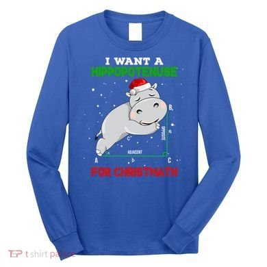 Math Christmas Hippo I Want A Hippopotenuse For Christmath Meaningful Gift Long Sleeve Shirt
