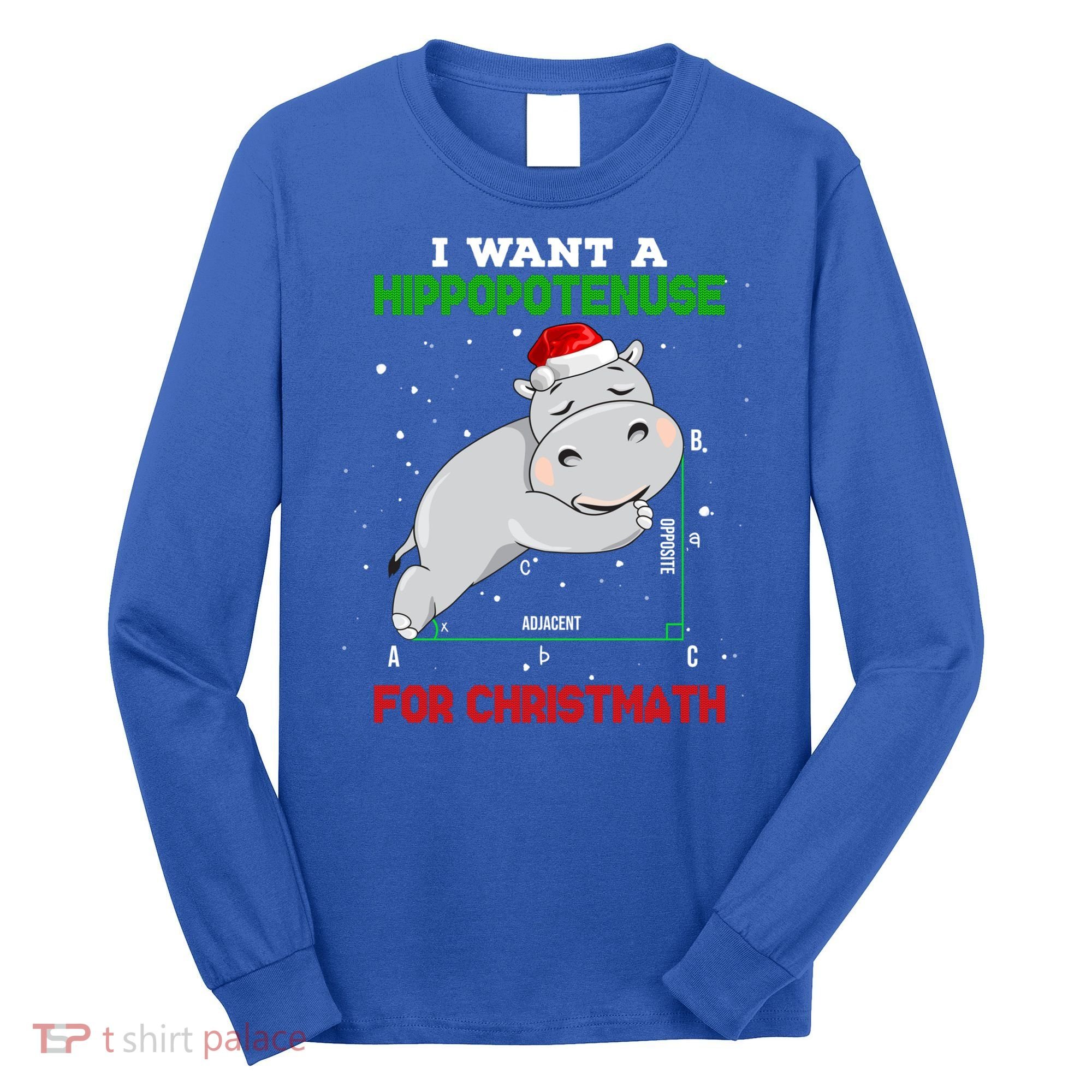 Math Christmas Hippo I Want A Hippopotenuse For Christmath Meaningful Gift Long Sleeve Shirt