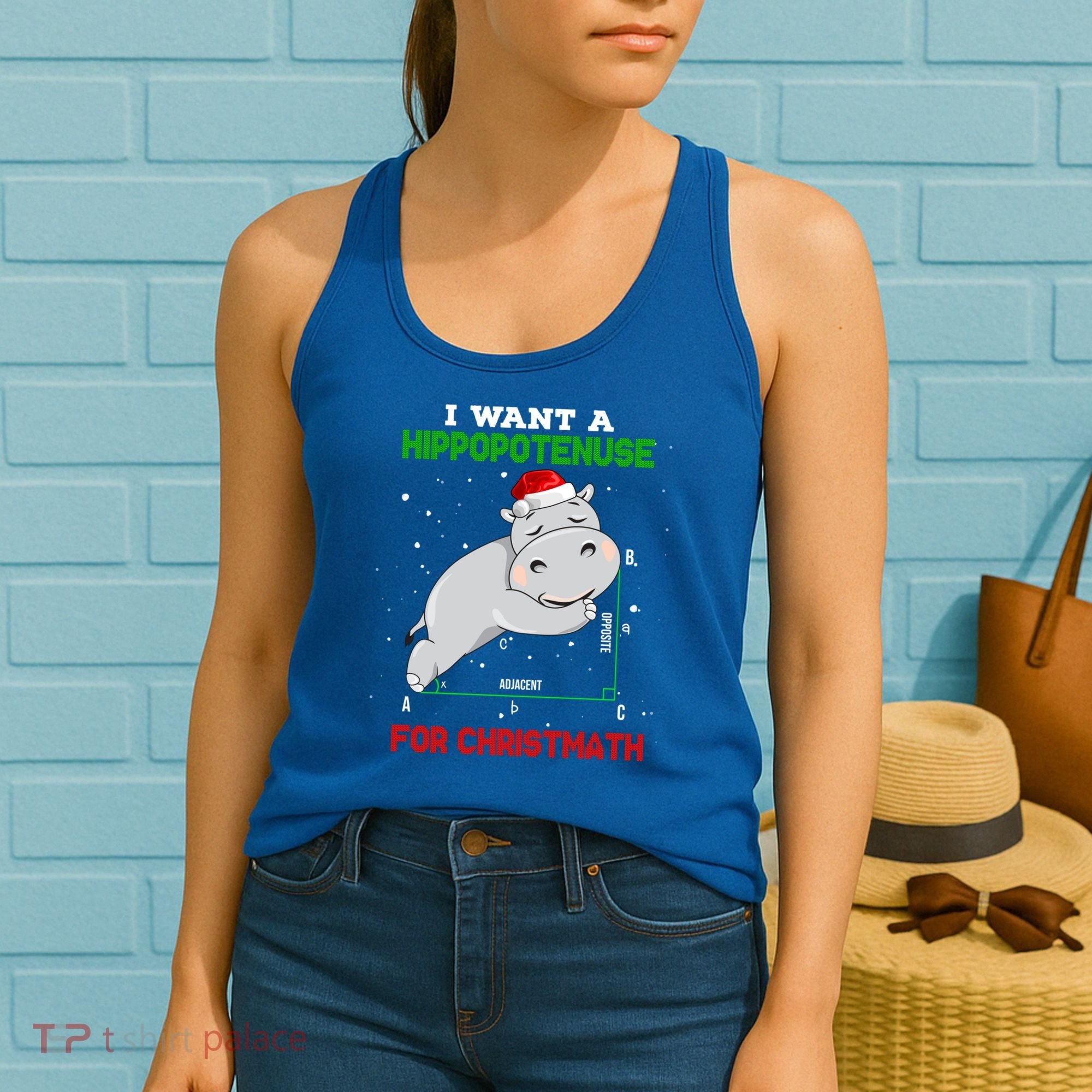 Math Christmas Hippo I Want A Hippopotenuse For Christmath Meaningful Gift Women's Tank Top