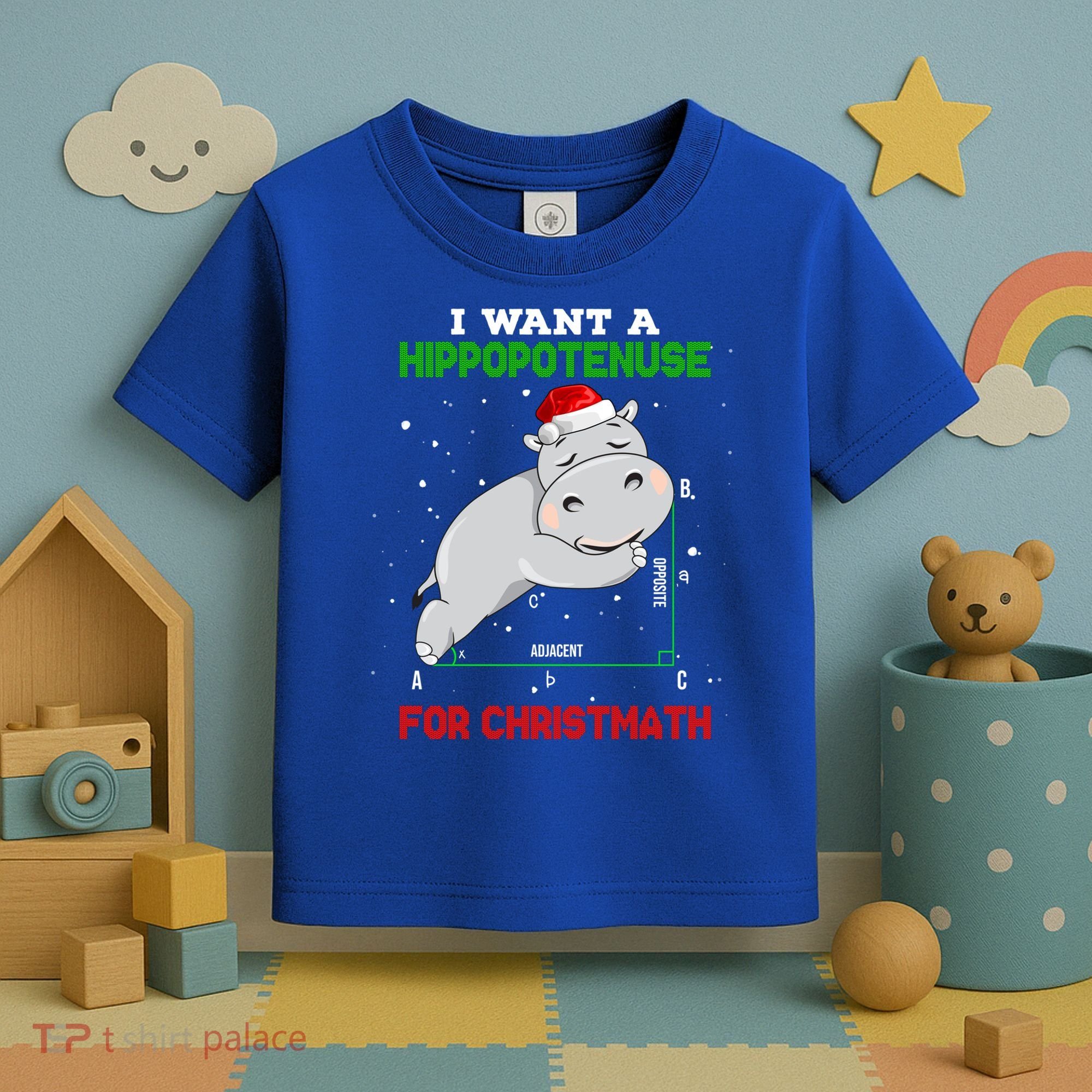 Math Christmas Hippo I Want A Hippopotenuse For Christmath Meaningful Gift Toddler T-Shirt