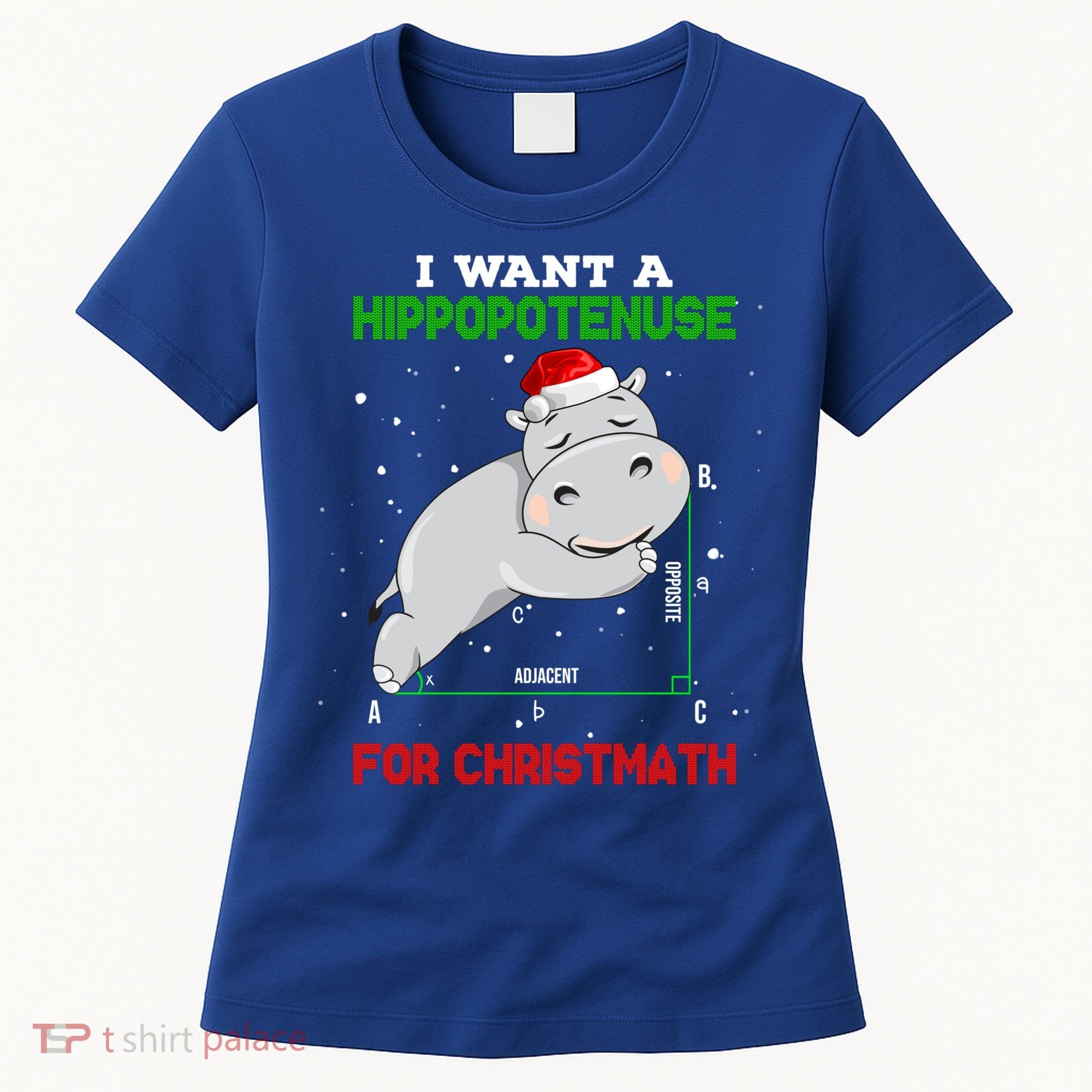 Math Christmas Hippo I Want A Hippopotenuse For Christmath Meaningful Gift Women's T-Shirt