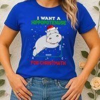Math Christmas Hippo I Want A Hippopotenuse For Christmath Meaningful Gift Women's T-Shirt thumb 2
