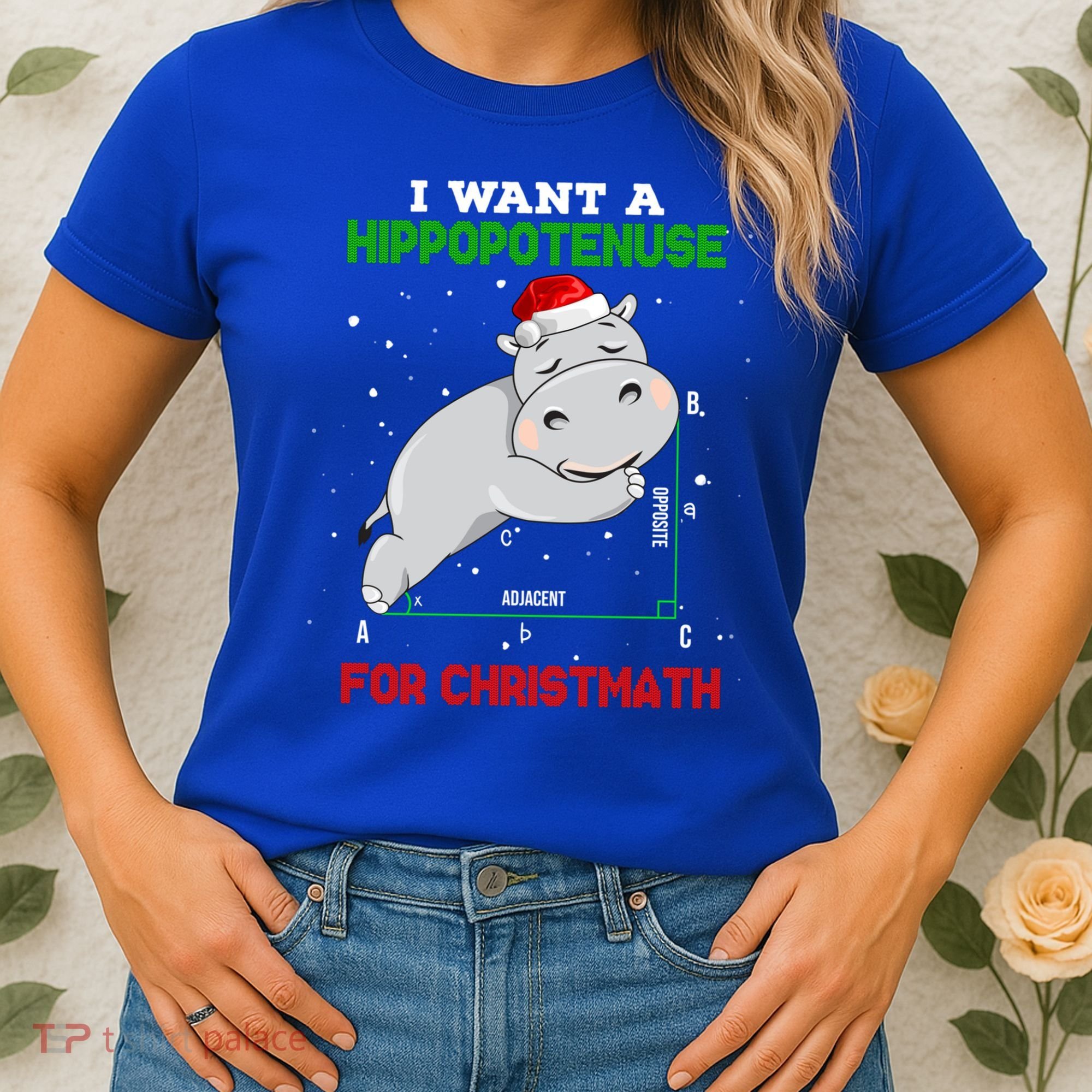 Math Christmas Hippo I Want A Hippopotenuse For Christmath Meaningful Gift Women's T-Shirt