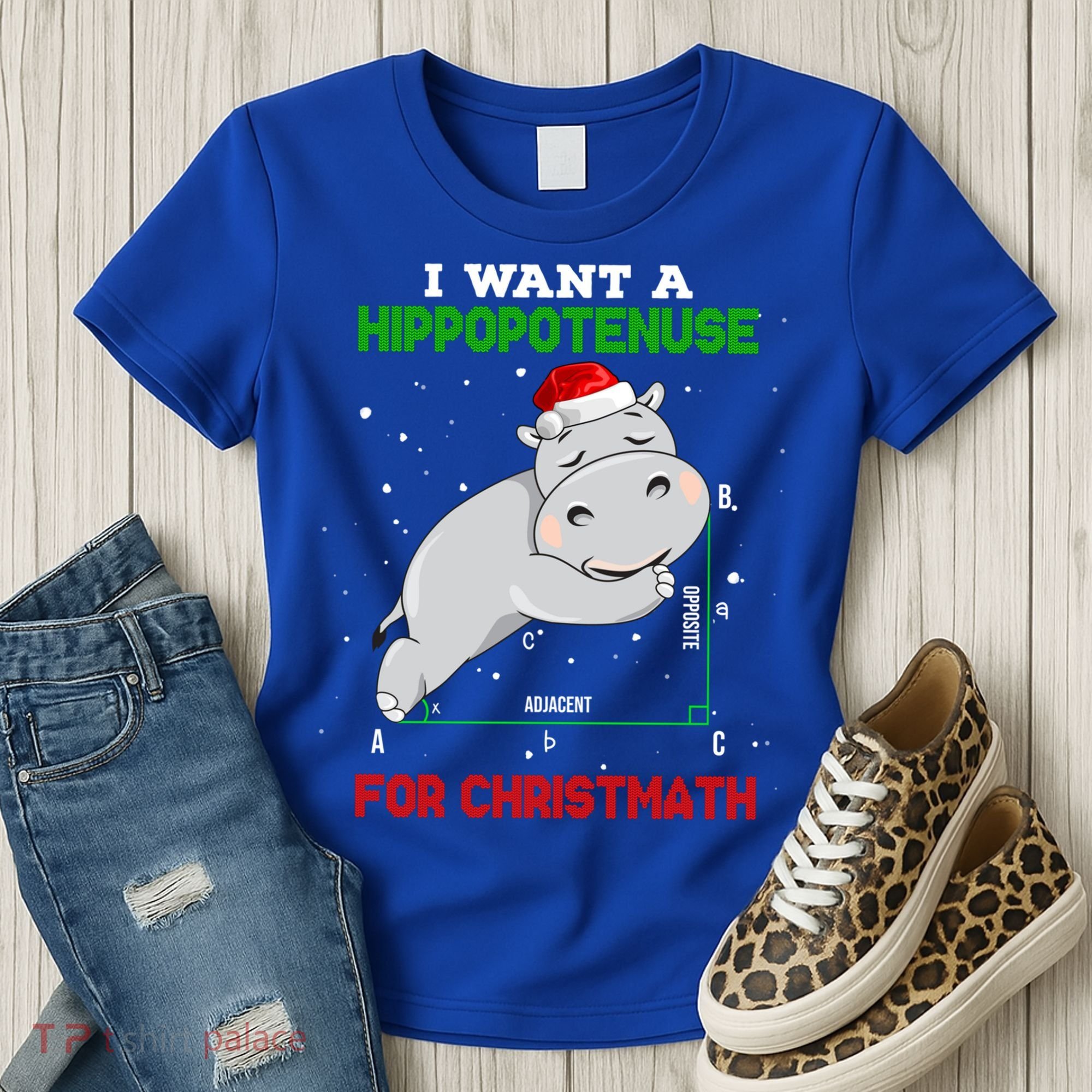 Math Christmas Hippo I Want A Hippopotenuse For Christmath Meaningful Gift Women's T-Shirt