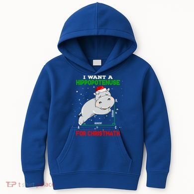 Math Christmas Hippo I Want A Hippopotenuse For Christmath Meaningful Gift Kids Hoodie
