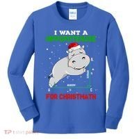Math Christmas Hippo I Want A Hippopotenuse For Christmath Meaningful Gift Kids Long Sleeve Shirt thumb 0