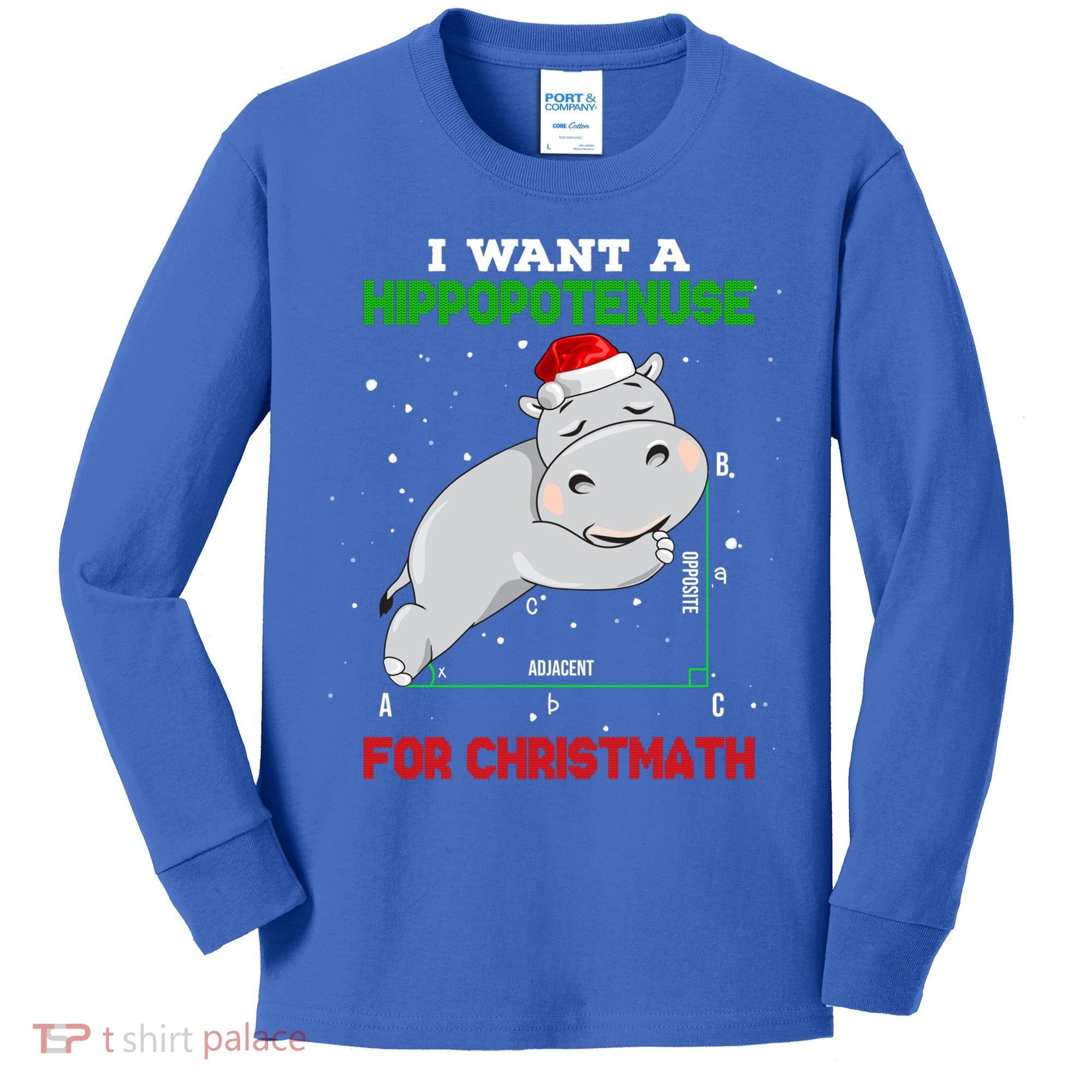 Math Christmas Hippo I Want A Hippopotenuse For Christmath Meaningful Gift Kids Long Sleeve Shirt