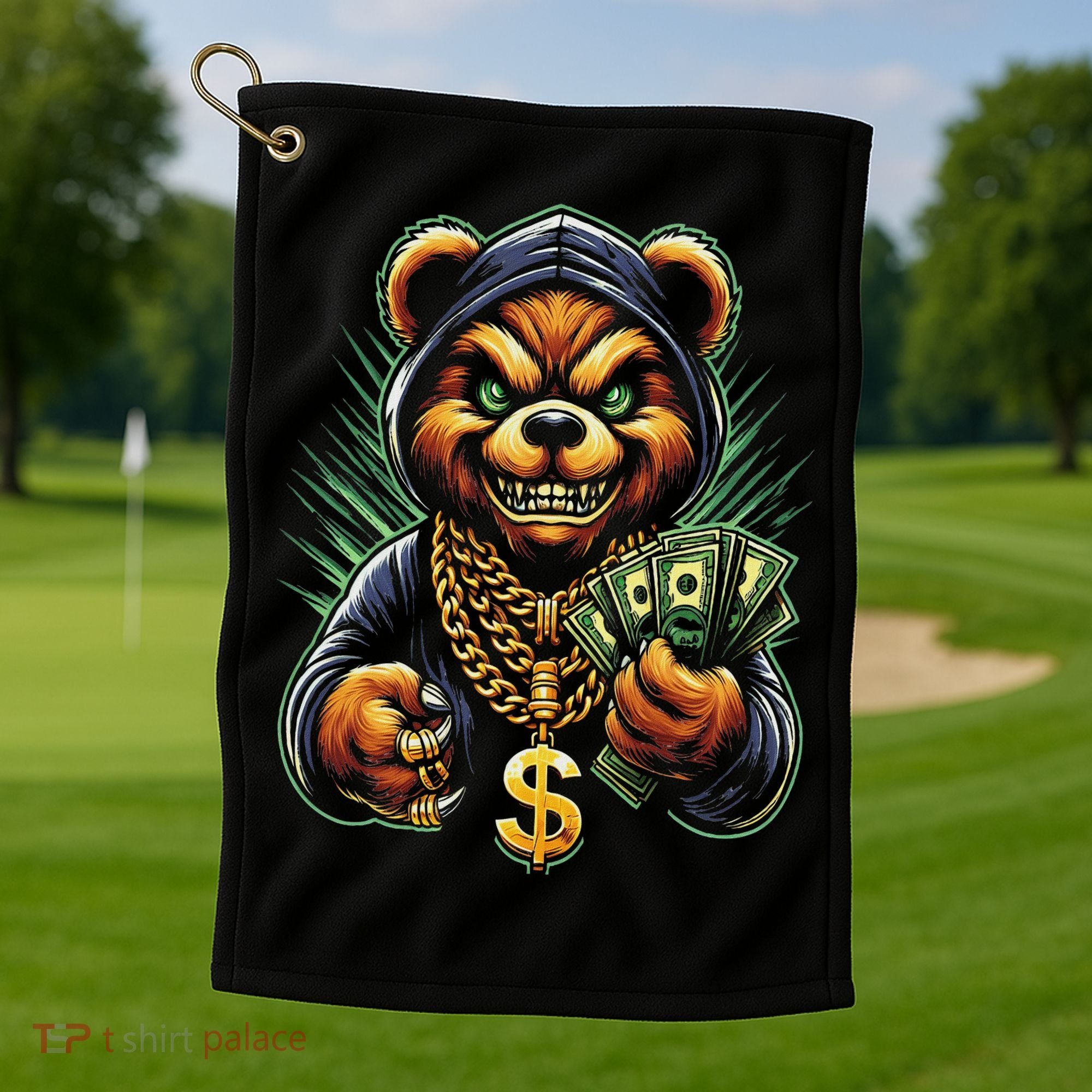 Money Calling Hip Hop Bear Teddy Gangster Rap Swag Dope Golf Towel