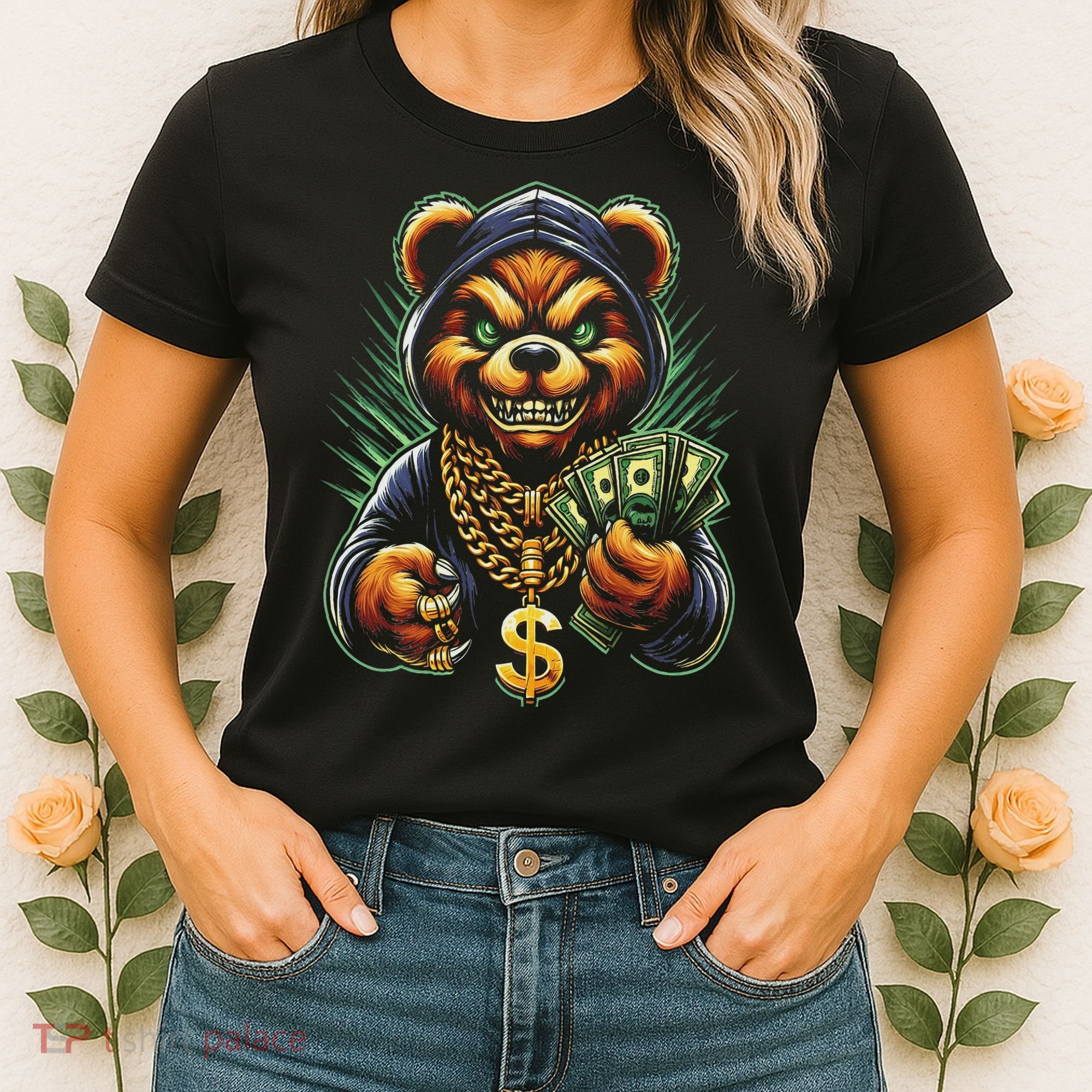Money Calling Hip Hop Bear Teddy Gangster Rap Swag Dope Women's T-Shirt