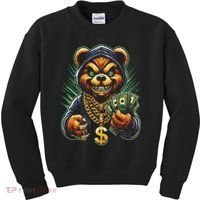 Money Calling Hip Hop Bear Teddy Gangster Rap Swag Dope Kids Sweatshirt thumb 0