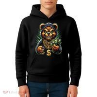 Money Calling Hip Hop Bear Teddy Gangster Rap Swag Dope Kids Hoodie thumb 4