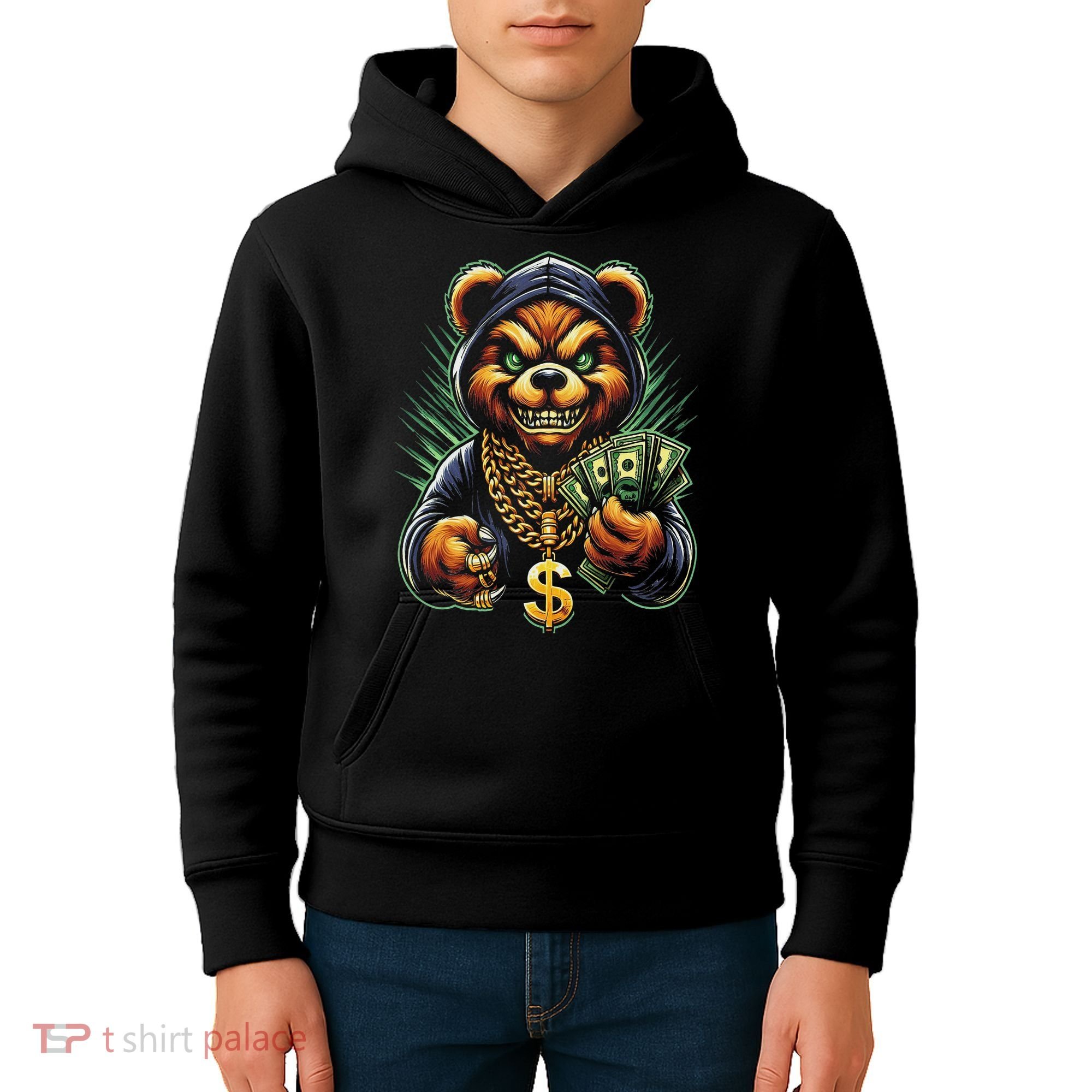 Money Calling Hip Hop Bear Teddy Gangster Rap Swag Dope Kids Hoodie