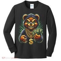 Money Calling Hip Hop Bear Teddy Gangster Rap Swag Dope Kids Long Sleeve Shirt thumb 0