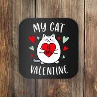 My Cat Is My Valentine Kitten Lover Heart Valentines Day Coaster thumb 0