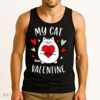 My Cat Is My Valentine Kitten Lover Heart Valentines Day Tank Top thumb 3