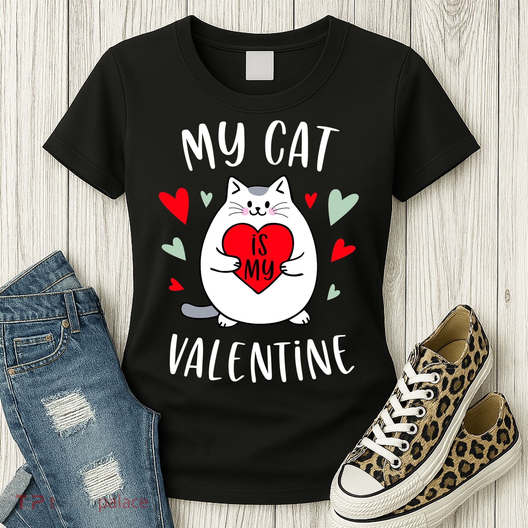 My Cat Is My Valentine Kitten Lover Heart Valentines Day Women's T-Shirt