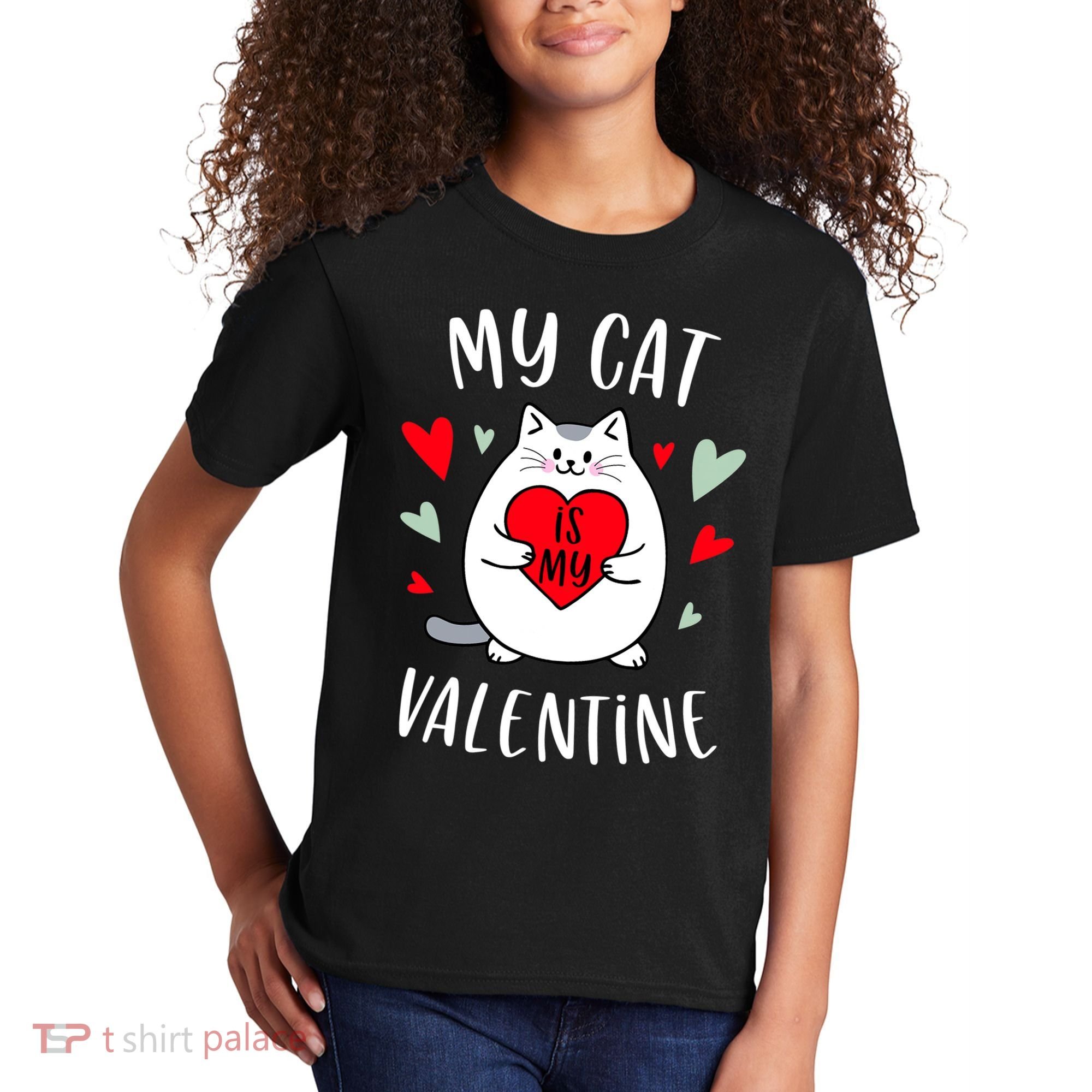 My Cat Is My Valentine Kitten Lover Heart Valentines Day Kids T-Shirt