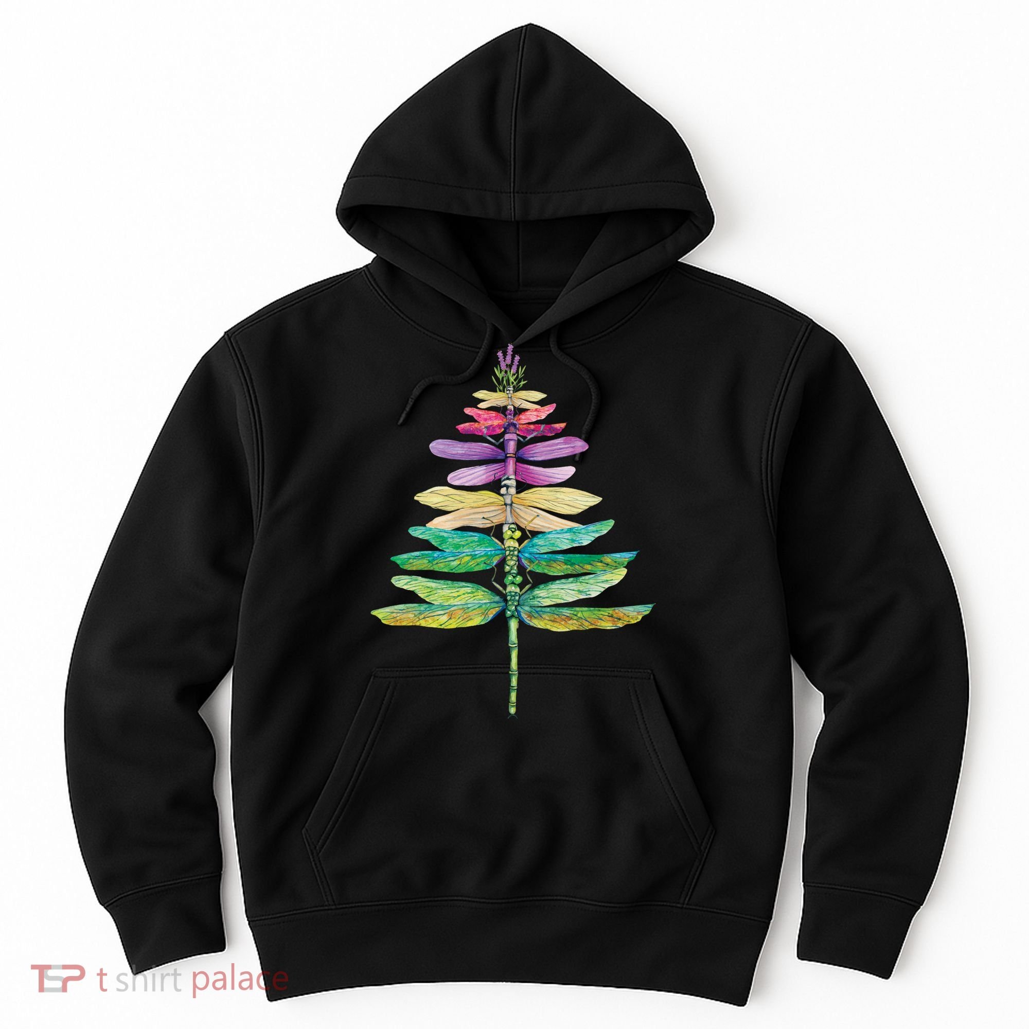 Merry Christmas Insect Lover Xmas Dragonfly Christmas Tree Long Sleeve Hoodie