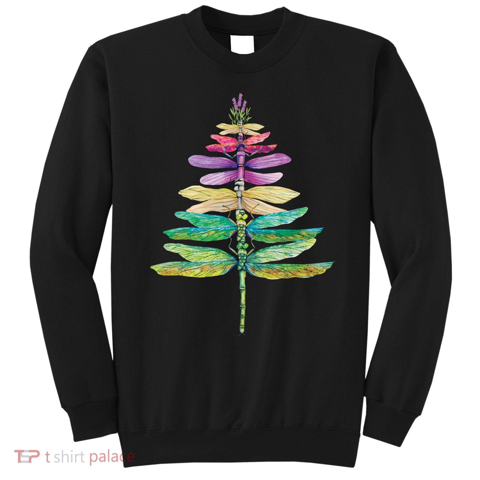 Merry Christmas Insect Lover Xmas Dragonfly Christmas Tree Long Sleeve Sweatshirt