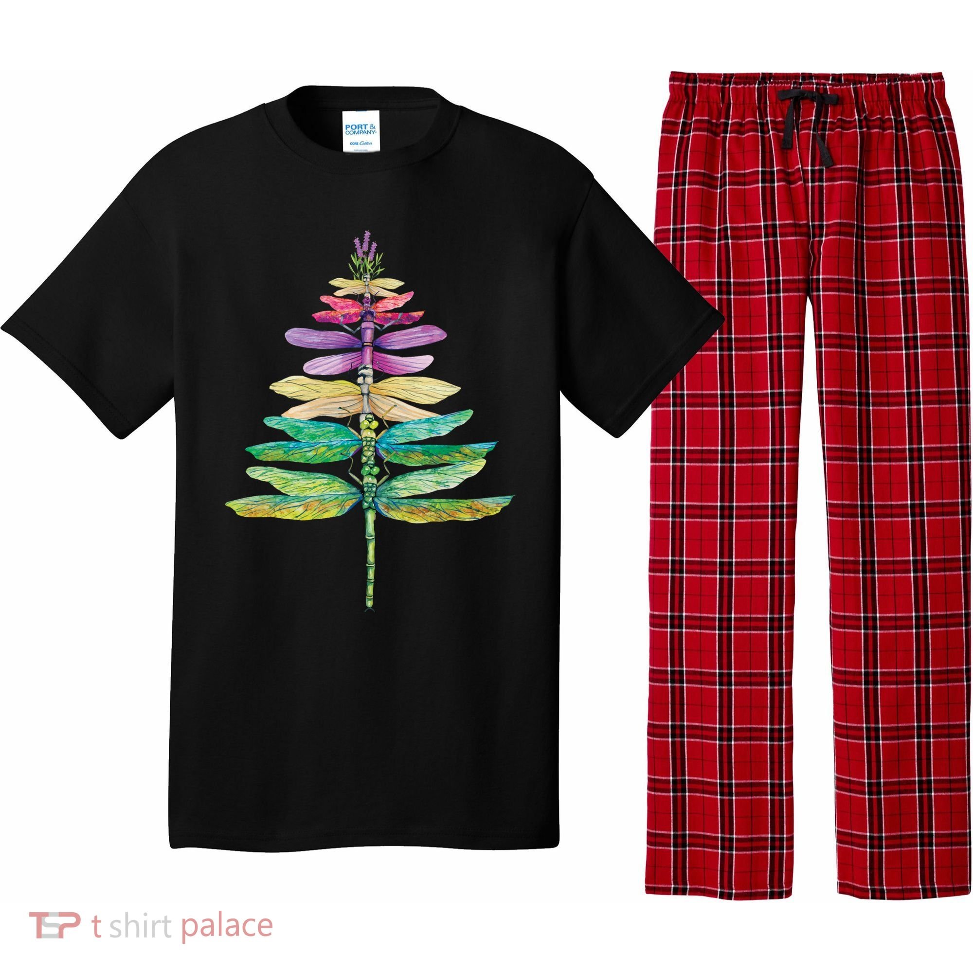 Merry Christmas Insect Lover Xmas Dragonfly Christmas Tree Long Sleeve Pajama Set