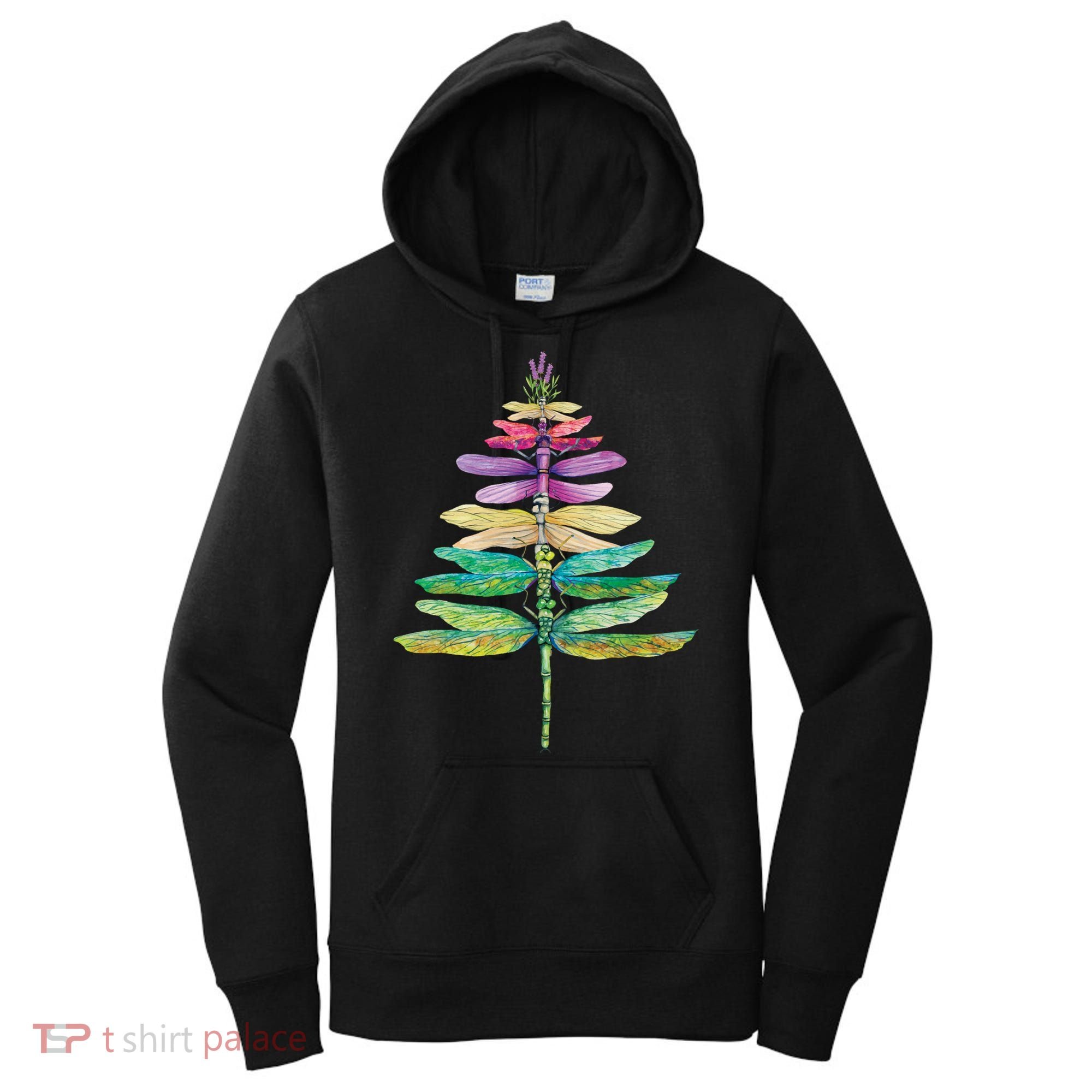 Merry Christmas Insect Lover Xmas Dragonfly Christmas Tree Long Sleeve Women's Hoodie