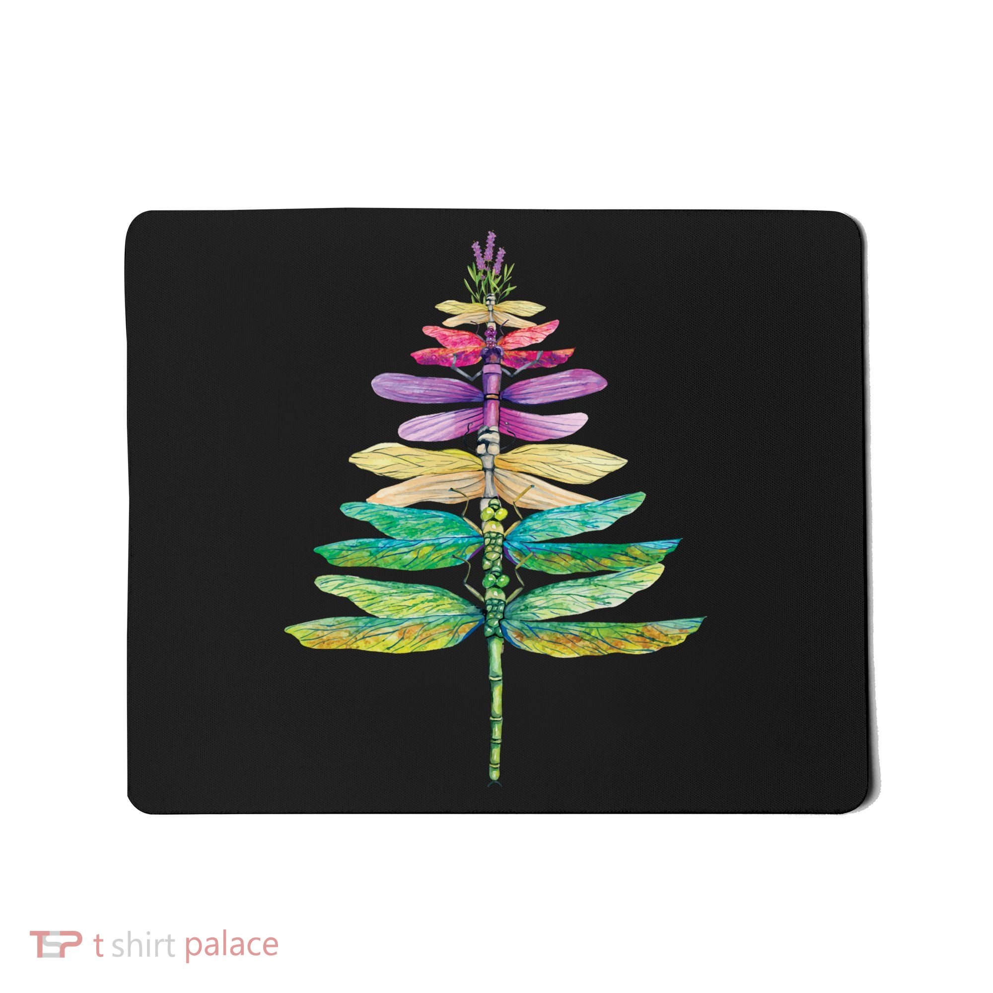Merry Christmas Insect Lover Xmas Dragonfly Christmas Tree Long Sleeve Mousepad