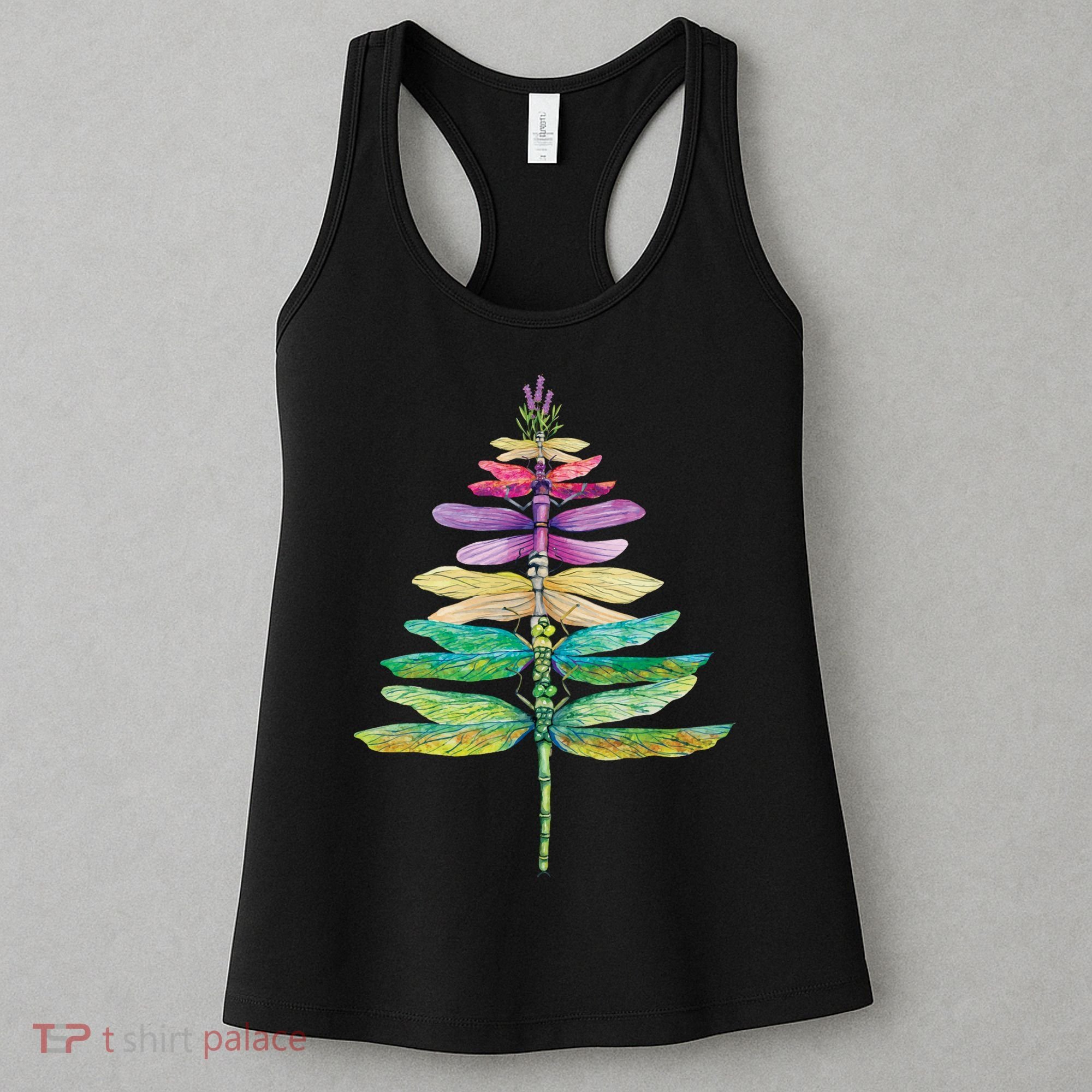 Merry Christmas Insect Lover Xmas Dragonfly Christmas Tree Long Sleeve Women's Tank Top