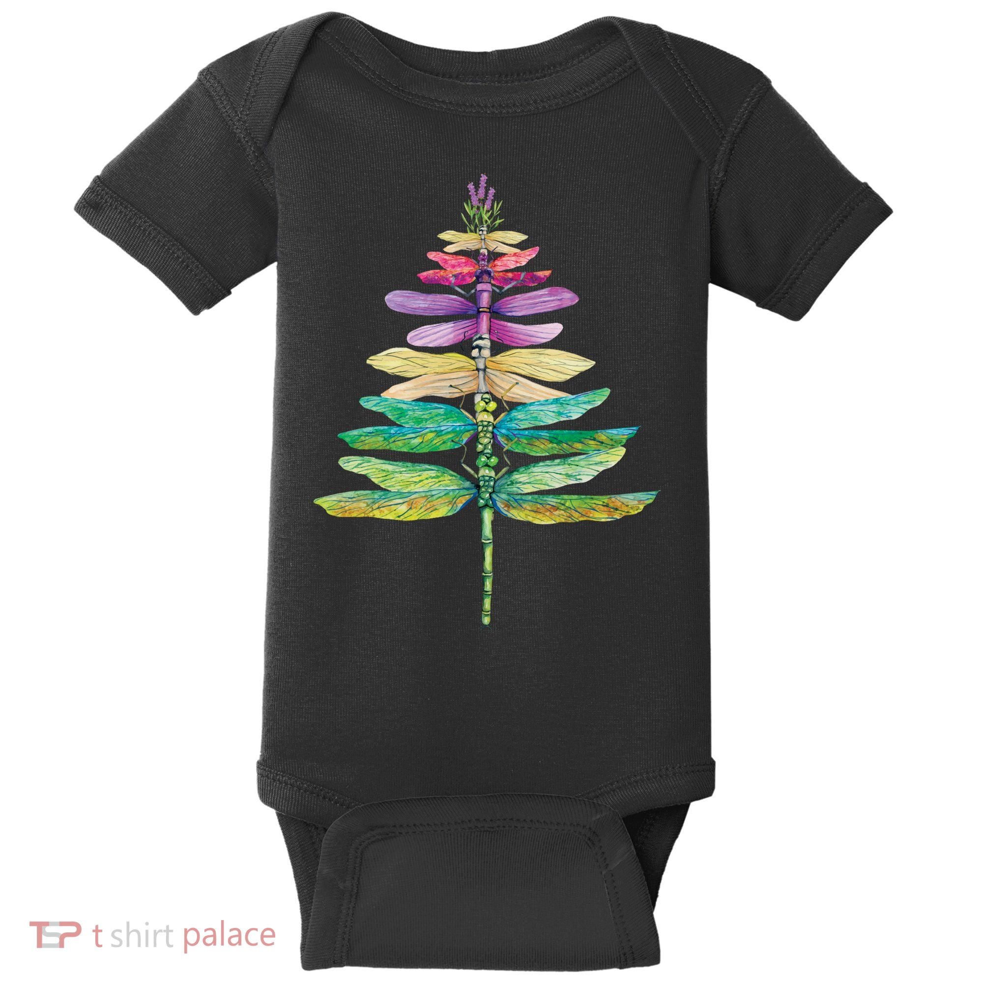 Merry Christmas Insect Lover Xmas Dragonfly Christmas Tree Long Sleeve Baby Bodysuit