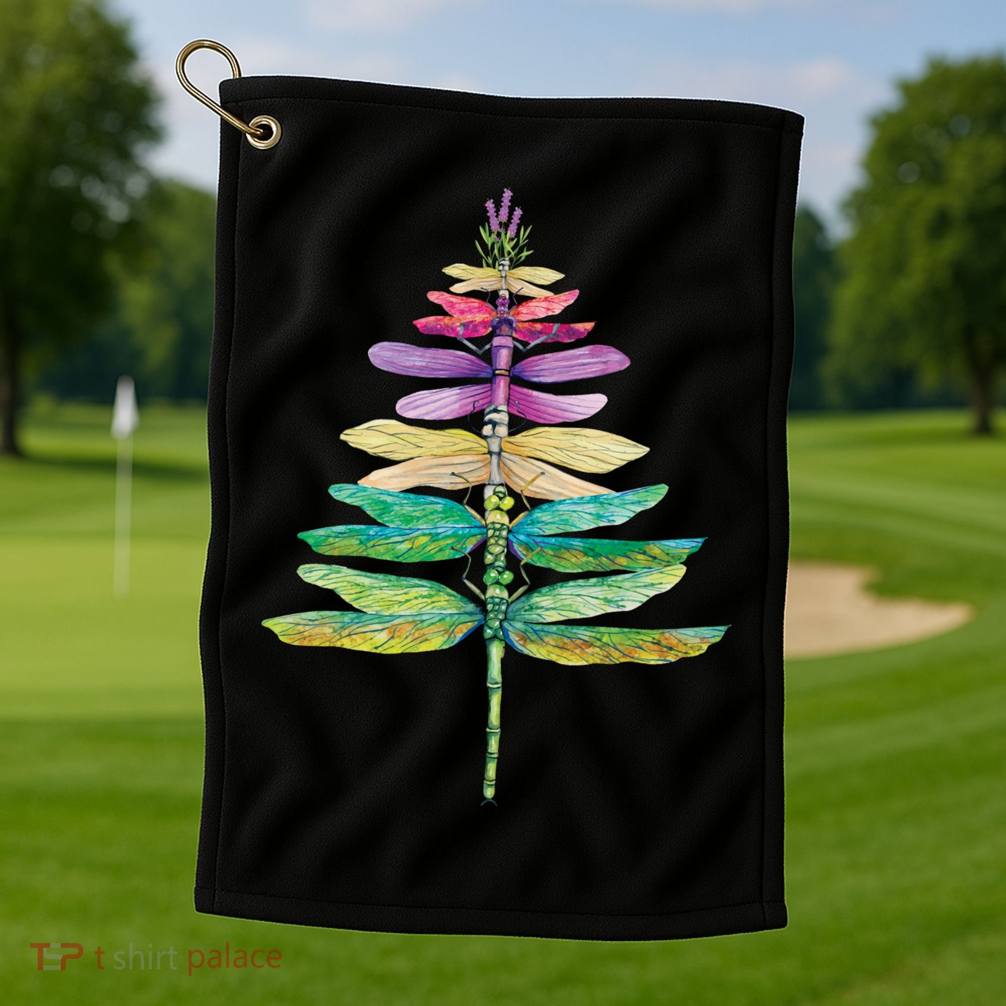 Merry Christmas Insect Lover Xmas Dragonfly Christmas Tree Long Sleeve Golf Towel